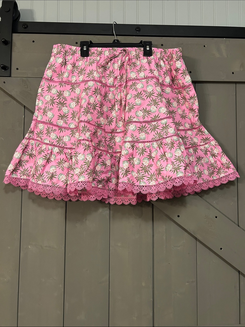 Pink Pineapple Tiered A-Line Skirt with Lace Hem
